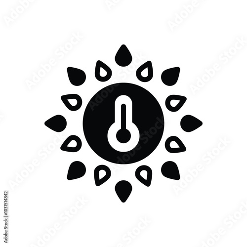 Black solid icon for hot sun