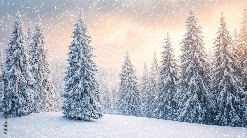 Snowy Forest Landscape with Tall Pine Trees Snowy Forest Landscape with Tall Pine Trees