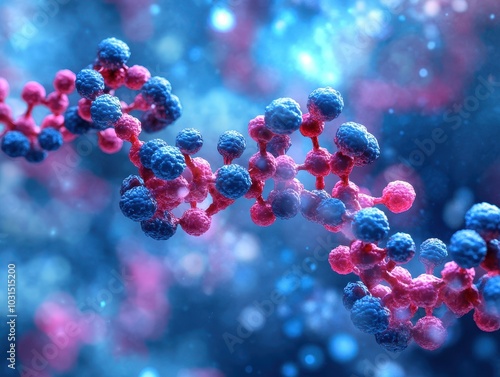 3D Rendering of a Blue and Pink Molecular Structure with Blurred Background.