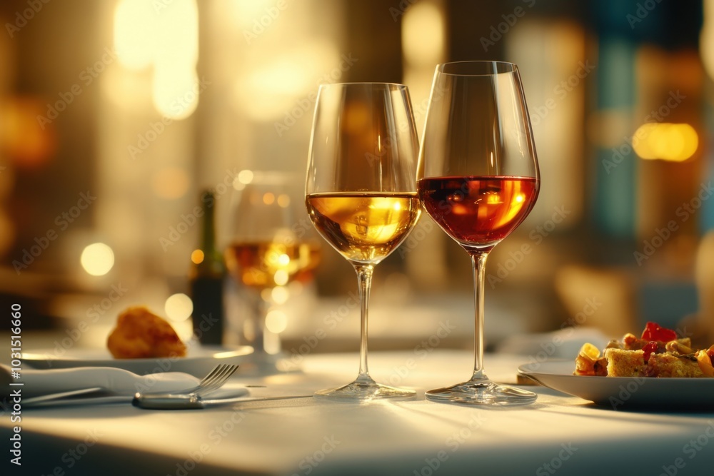 Naklejka premium Elegant Wine Service in Fine Dining Restaurant Setting
