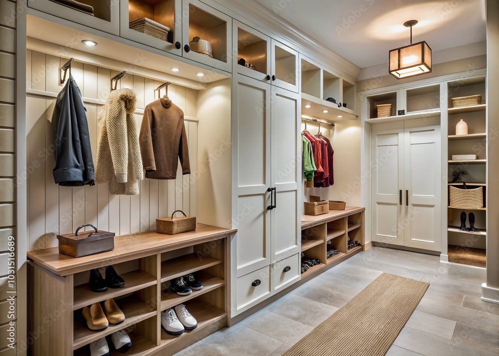 Modern Mudroom with Built-In Storage for Shoes and Coats - Stylish and Functional Design Modern Mudroom with Built-In Storage for Shoes and Coats - Stylish and Functional Design
