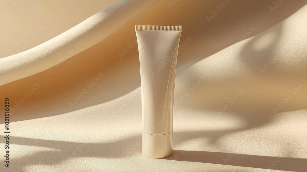 Elegant Cream Tube on Soft Fabric Background Elegant Cream Tube on Soft Fabric Background