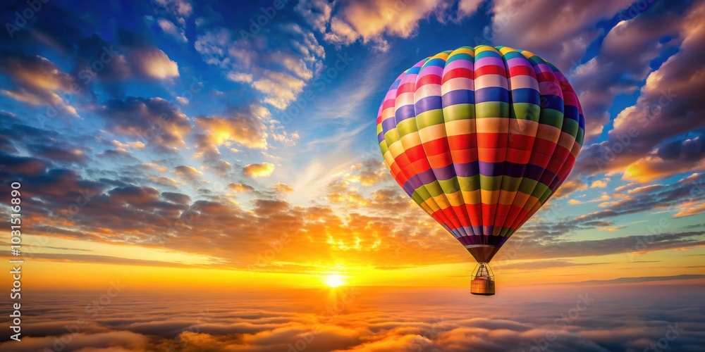 Fototapeta premium Colorful hot air balloon flying in the sky at sunrise, hot air balloon, colorful, flying, sky, sunrise