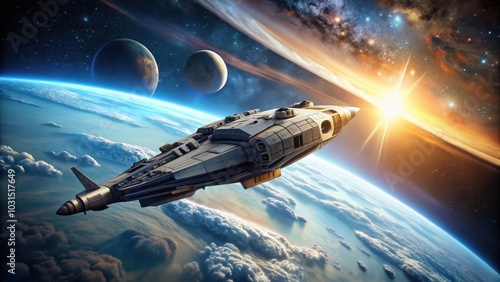 Wallpaper Mural spaceship flying in space, , spaceship, futuristic, technology, science fiction, cosmic, journey, exploration Torontodigital.ca