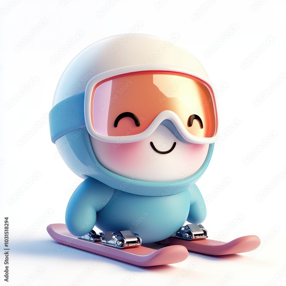 Cute Cartoon Character Wearing Ski Goggles on Skis - 3D Render Illustration. Cute Cartoon Character Wearing Ski Goggles on Skis - 3D Render Illustration.