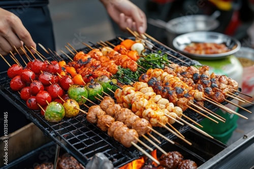 Traditional Street Food Showcase with Grilled Skewers