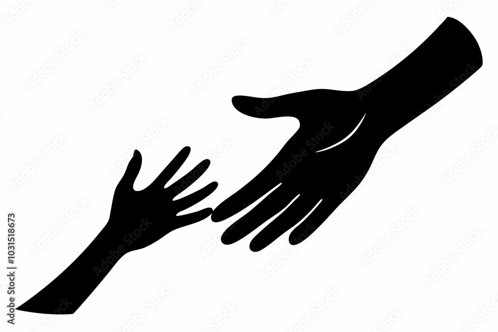 
Helping Hands vector silhouette, togetherness idea silhouette, black color isolated on white background
