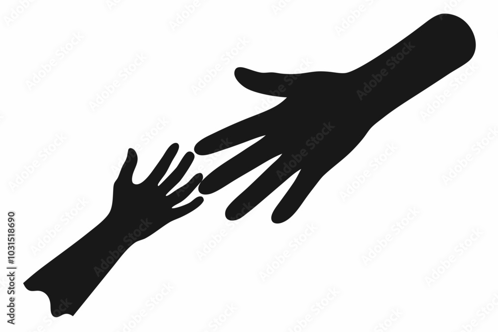 
Helping Hands vector silhouette, togetherness idea silhouette, black color isolated on white background