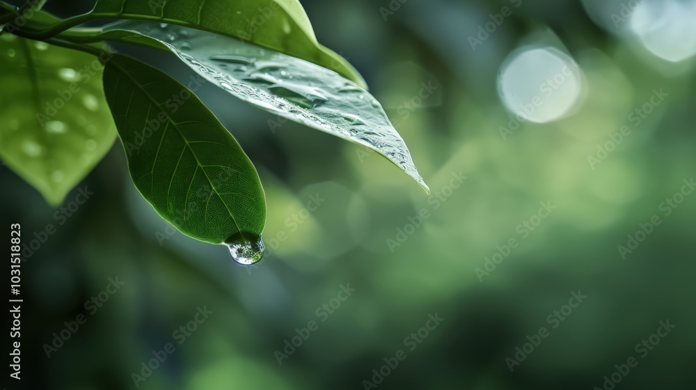 Refreshing Green Leaves with Water Droplets in Nature Refreshing Green Leaves with Water Droplets in Nature