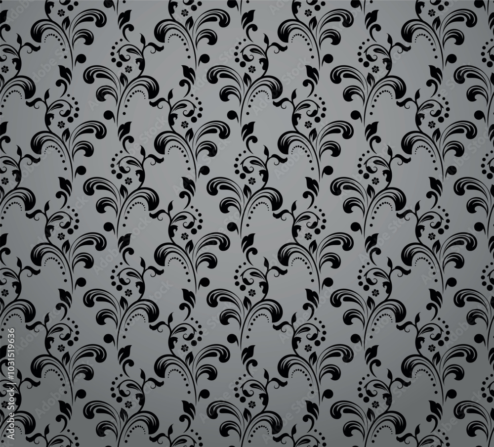 Flower pattern. Seamless gray and black ornament. Graphic vector background. Ornament for fabric, wallpaper, packaging Flower pattern. Seamless gray and black ornament. Graphic vector background. Ornament for fabric, wallpaper, packaging