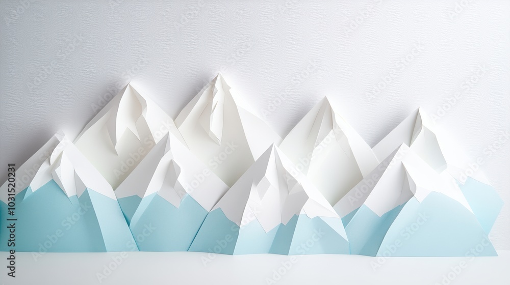 Stylized paper mountains with white and blue colors, white isolate background. Stylized paper mountains with white and blue colors, white isolate background.