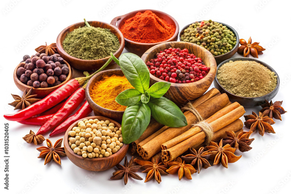 Aromatic spices,isolated on white background Aromatic spices,isolated on white background