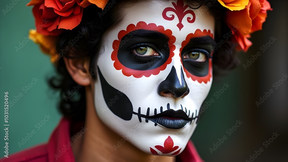 Person with sugar skull art in the face dia de los muertos festival cultural portrait Person with sugar skull art in the face dia de los muertos festival cultural portrait