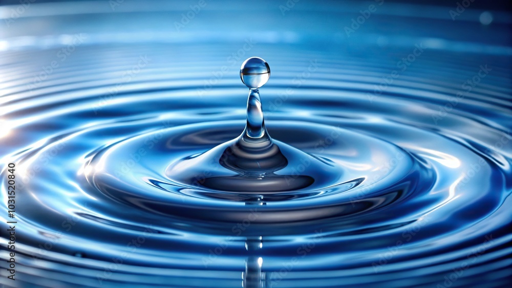 Reflected crystal clear water droplet making ripple Reflected crystal clear water droplet making ripple