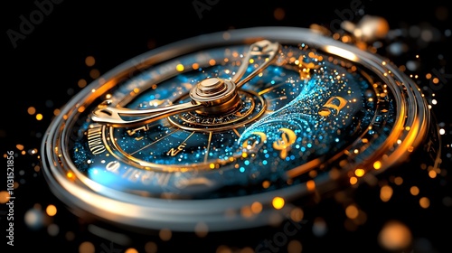 Wallpaper Mural Vintage Clock Face with Golden Gears and Blue Glitter Torontodigital.ca