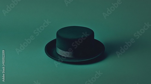 A minimalist image of a pork pie hat isolated against a solid green background. The flat crown and short brim create a distinct silhouette, highlighting simplicity and vintage charm.