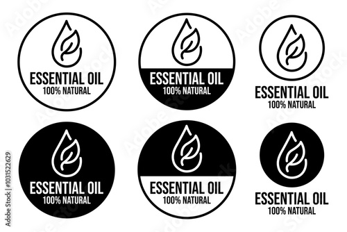Essential oil drop icon for beauty and skincare natural product certificate label. Essential oils sticker logo for body lotion, cream and shampoo moisturizer, spa wellness fragrance.