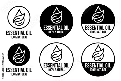 Essential oil drop icon for beauty and skincare natural product certificate label. Essential oils sticker logo for body lotion, cream and shampoo moisturizer, spa wellness fragrance.