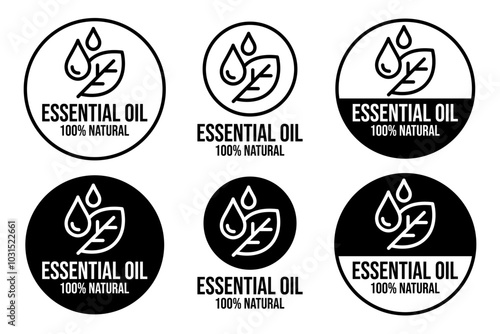 Essential oil drop icon for beauty and skincare natural product certificate label. Essential oils sticker logo for body lotion, cream and shampoo moisturizer, spa wellness fragrance.
