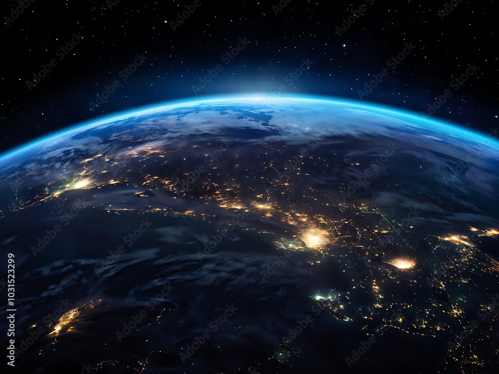 Fototapeta premium glowing earth from space north america at night with city lights and celestial wonders digital illustration