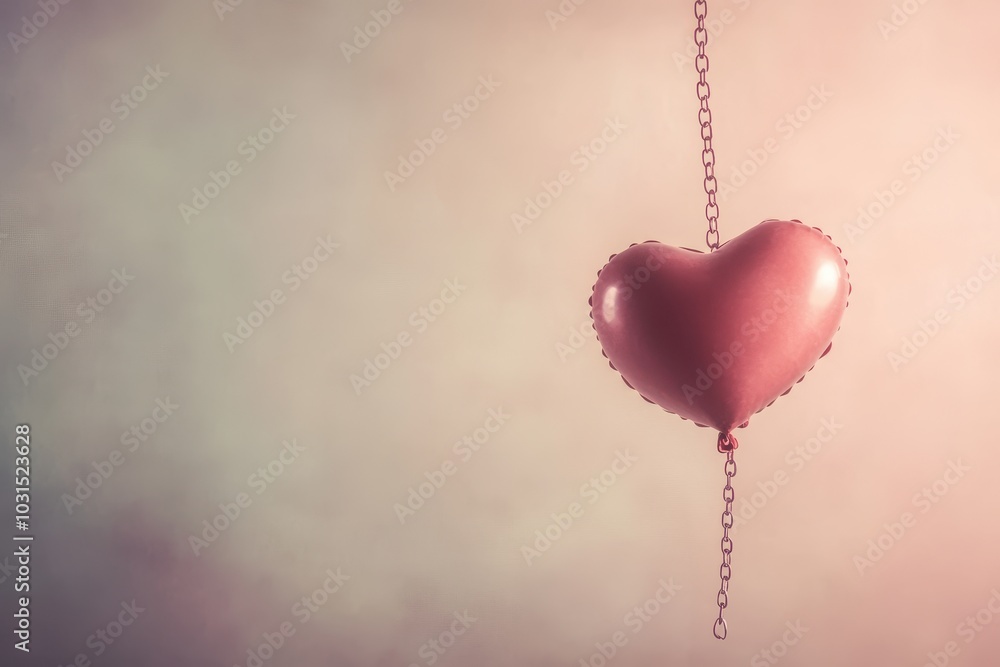 Pink Heart Balloon Hanging From a Chain Against a Blurry Background.
