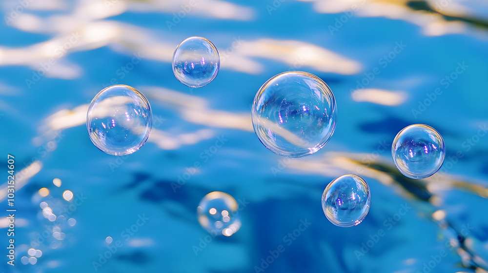 Bubbles floating above a reflective surface like water, doubling the visual effect Bubbles floating above a reflective surface like water, doubling the visual effect
