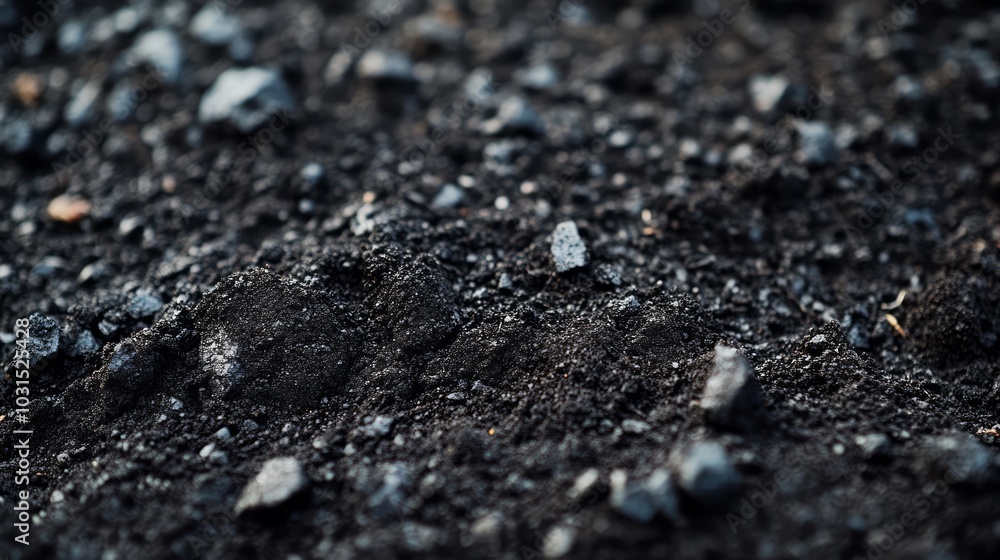 Close-up of biochar black soil texture, showing rich, dark, and fertile earth. Close-up of biochar black soil texture, showing rich, dark, and fertile earth.
