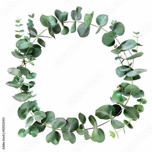 Round wreath made from branches of eucalyptus leaves isolated on white background