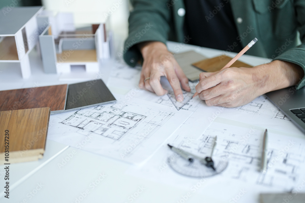 Architecture interior Asianman Creative project plan designer home and Choose interior materials drawing interior on blueprint. Architecture interior Asianman Creative project plan designer home and Choose interior materials drawing interior on blueprint.