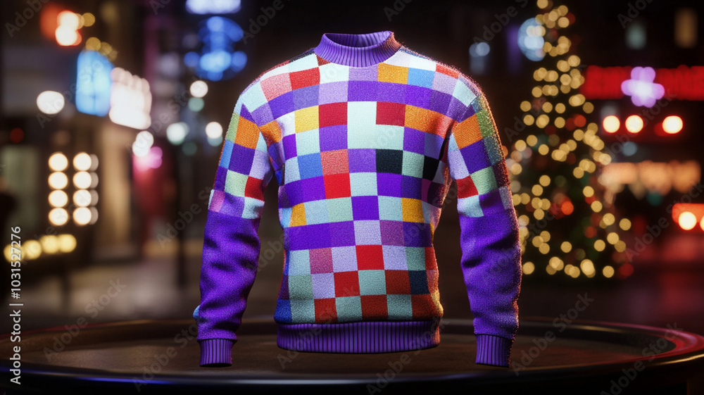 Fototapeta premium vibrant ugly Christmas sweater design with playful patterns and colors