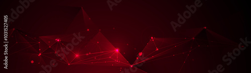 Abstract internet network connection design for web site. Digital data, communication, science and futuristic concept. Vector molecule, Network Connected lines with dots, technology on red background