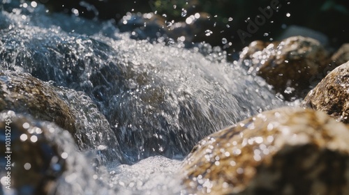 Close-up of a rushing stream flowing over rocks.