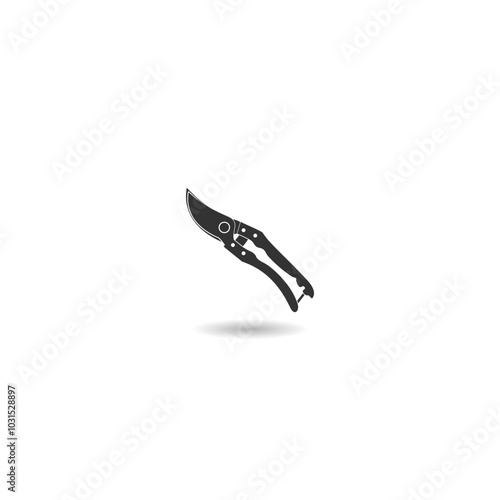 Gardening handmade scissors for trimming icon with shadow