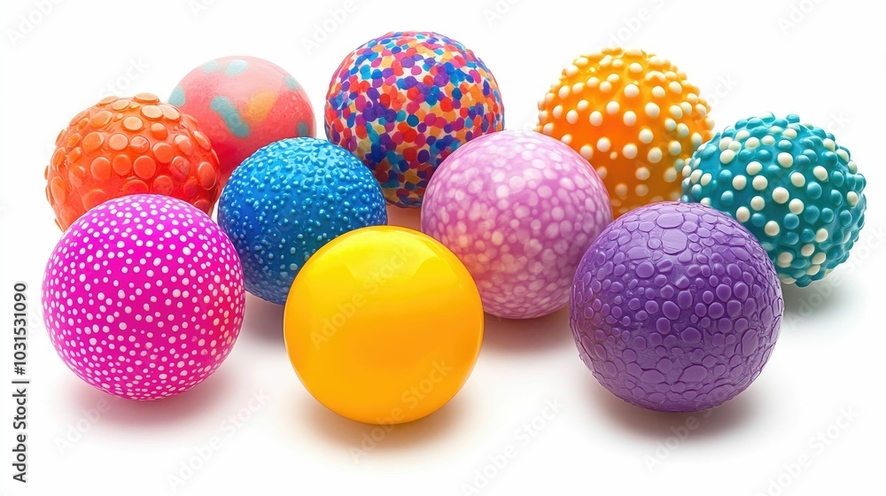 A visually striking arrangement of soft tactile balls in an array of vibrant colors and intriguing textures These sensory toys invite a multisensory experience A visually striking arrangement of soft tactile balls in an array of vibrant colors and intriguing textures These sensory toys invite a multisensory experience