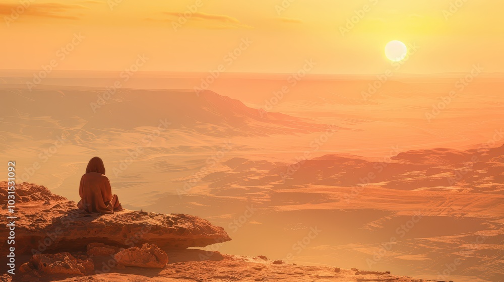 Serene Sunset Over Vast Desert Landscape Serene Sunset Over Vast Desert Landscape