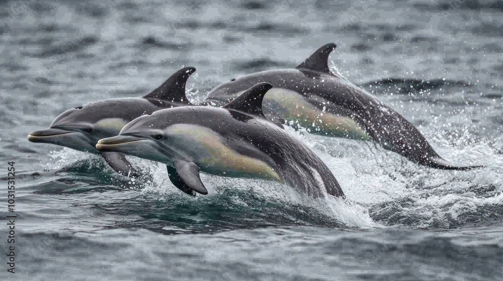 Fototapeta premium Dolphins Leaping Through Waves