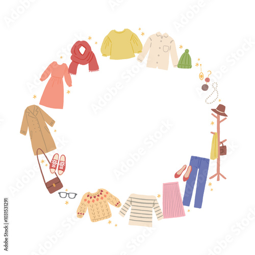 いろんな洋服・ファッションアイテムのイラストのフレーム