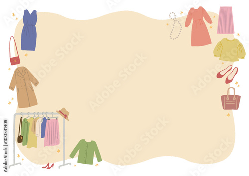 いろんな服・ファッションアイテムのイラストのフレーム