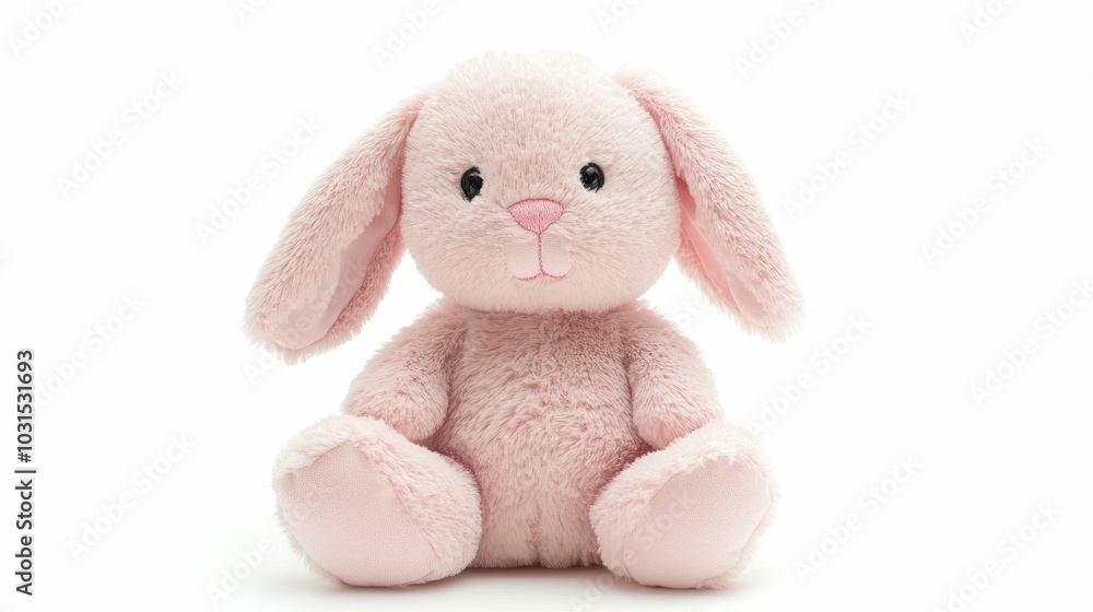 A soft plush bunny rattle with pastel colored ears and a soothing sound isolated on a clean white background perfect for a nursery or as a comforting gift for a newborn or young child A soft plush bunny rattle with pastel colored ears and a soothing sound isolated on a clean white background perfect for a nursery or as a comforting gift for a newborn or young child