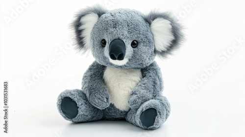 This image showcases an adorable plush koala toy with a soft  fluffy fabric design in a pastel gray color  The koala figure is isolated on a clean  white background photo