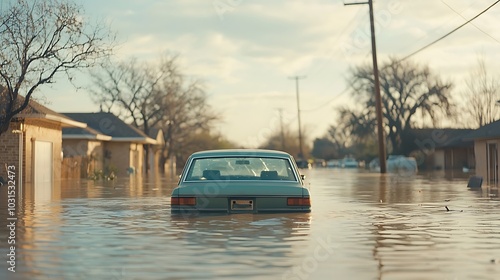 Devastating flooding a car submerged in water illustrating the impact of natural disasters on communities and infrastructure