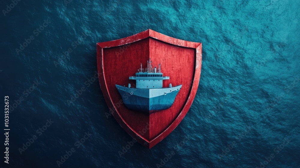 Obraz premium Shield Surrounding Cargo Ship Symbolizing Marine and Shipping Insurance Representing Protection Safety and Risk Management in the Maritime Transportation Industry