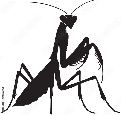 a praying mantis Insect animal silhouette vector art illustration isolated on white