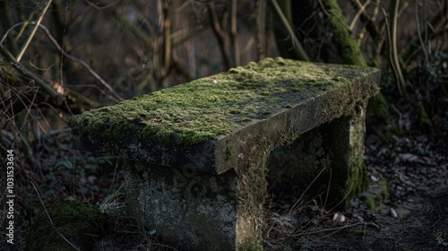 Moss-Covered Stone Bench in Nature