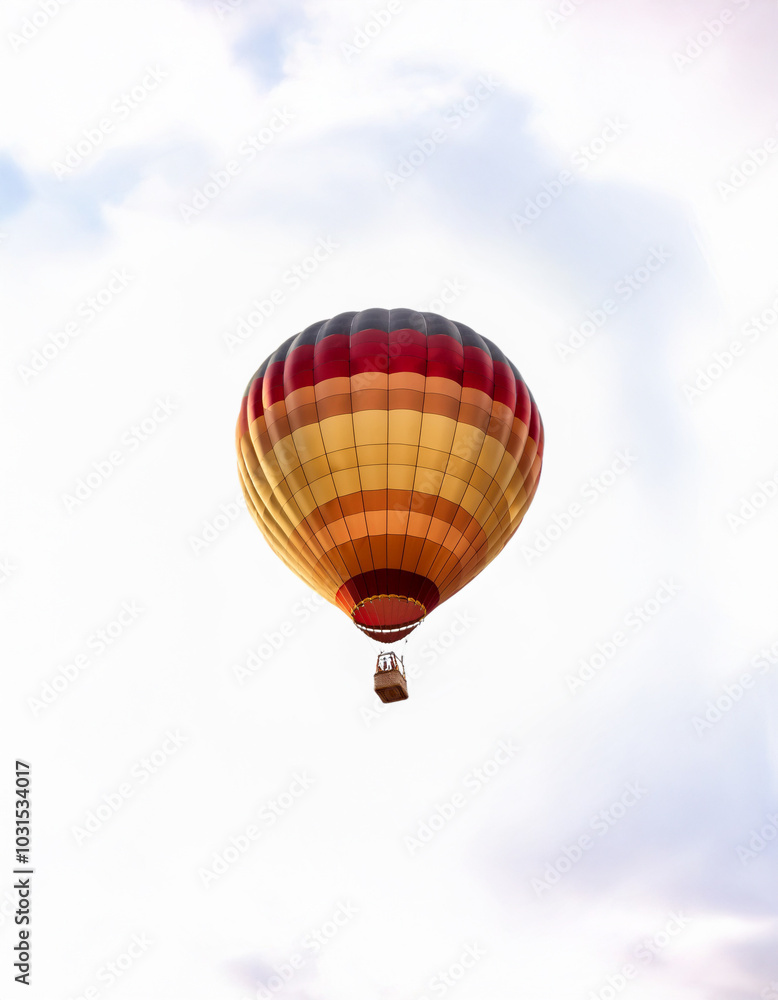 Fototapeta premium A colorful hot air balloon is flying in the sky.