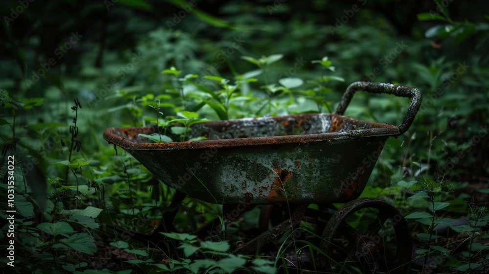 Abandoned Wheelbarrow Surrounded by Greenery Abandoned Wheelbarrow Surrounded by Greenery