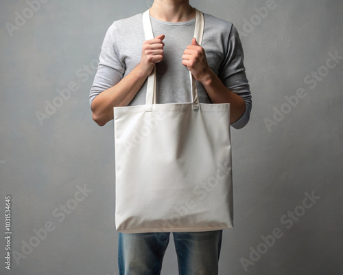 Person Holding Blank Tote Bag Mockup for Customizable Designs and Presentations