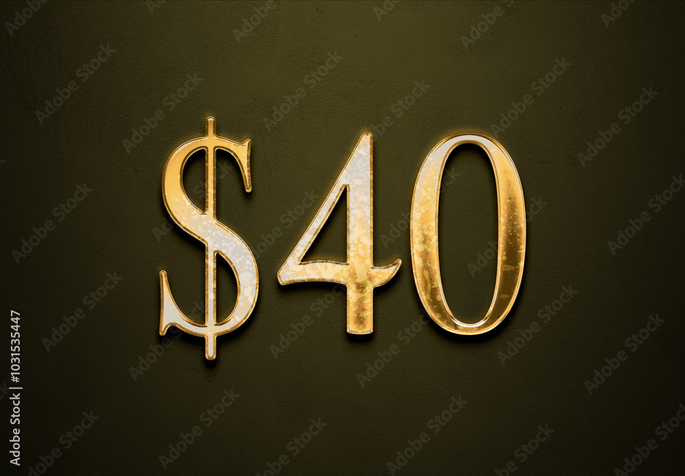 Old gold effect of 40 dollars with 3D glossy style Mockup. Old gold effect of 40 dollars with 3D glossy style Mockup.