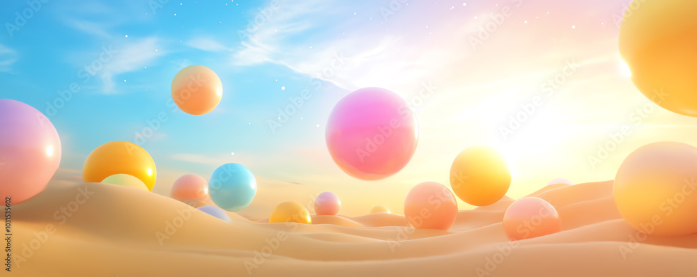 Glowing celestial bodies floating above desert-like ground, ultra-high-definition planetary display, dynamic and vibrant space, cosmic horizon, deep space artistry Glowing celestial bodies floating above desert-like ground, ultra-high-definition planetary display, dynamic and vibrant space, cosmic horizon, deep space artistry