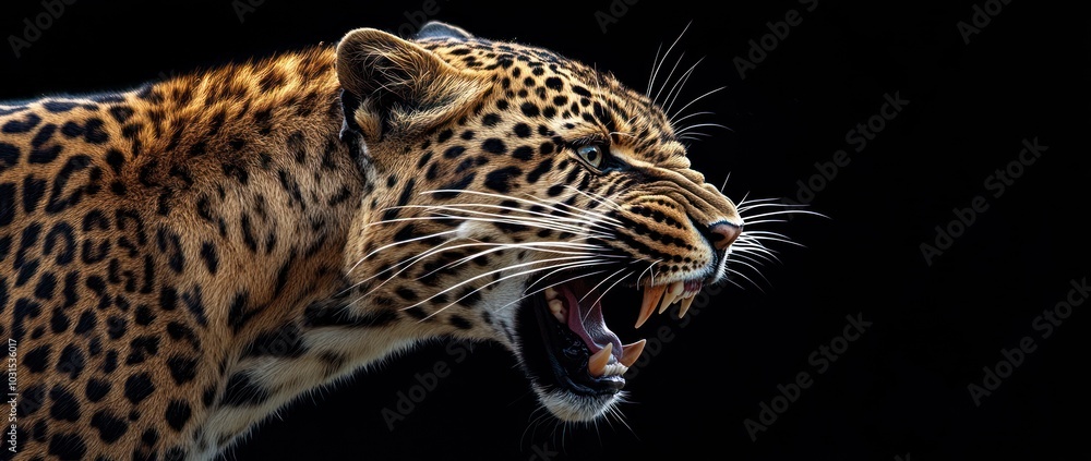 Naklejka premium Leopard Roaring in the Dark